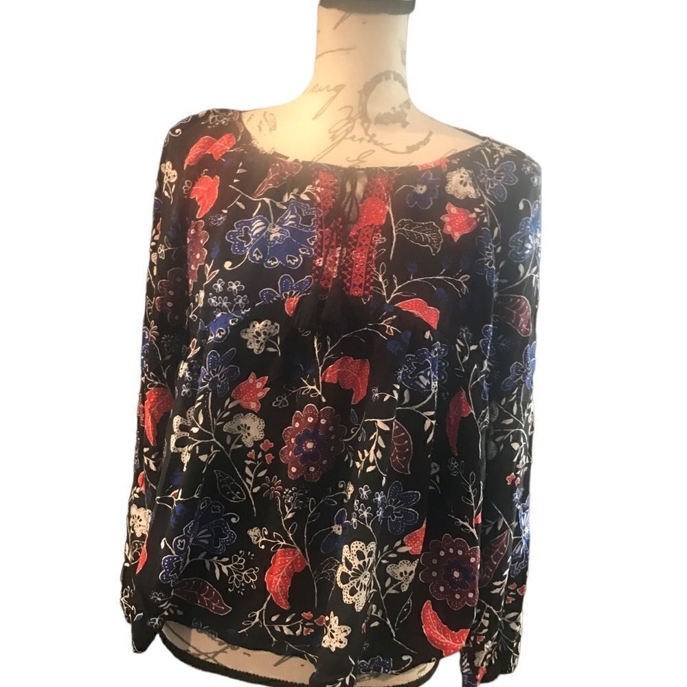 Old Navy Multicolor Floral Blouse Women's Medium Long Sleeve - Picture 10 of 11